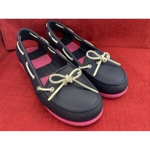 Women's CROCS Blue & Pink BEACH LINE Rubber BOAT Deck SHOES Loafers Size 11